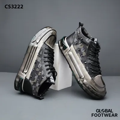 Leather cushion casual board high top shoes men's shoes